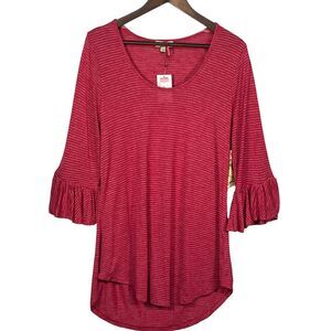 NWT One World Live and Let Live Pink Pinstripes Top Women Size XL Ruffle Sleeves